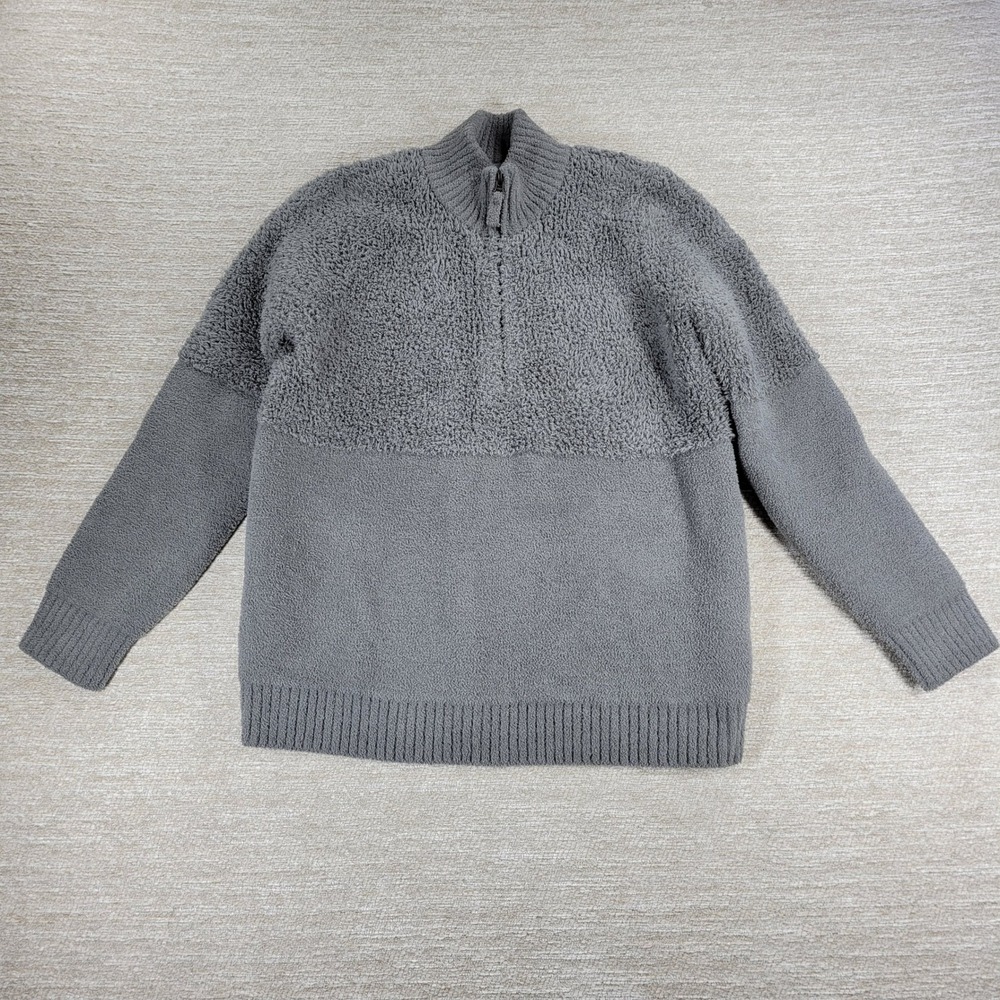 Barefoot Dreams CozyChic Mixed-Shearling Half-zip Pullover Medium Gray Fleece